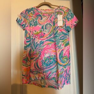 Lilly Pulitzer Etta Top Carnivale Coral Pink Teal Blue Small New